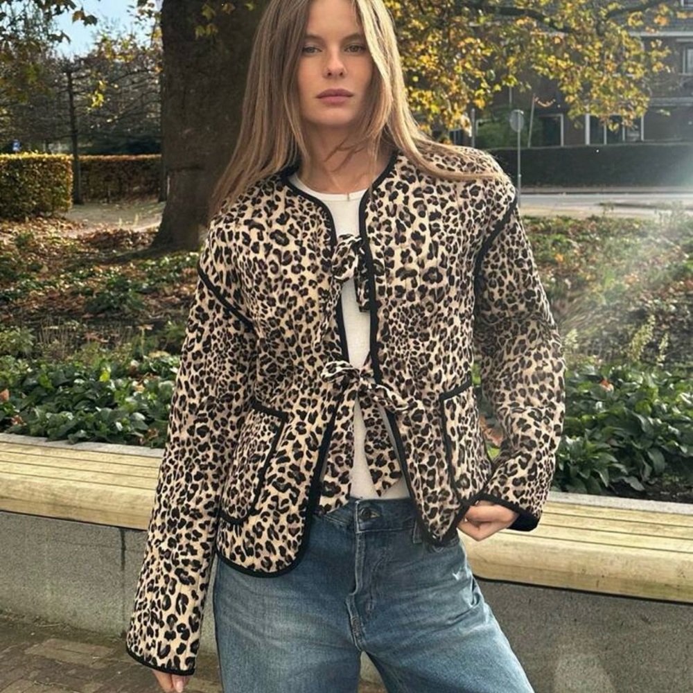 Leopard Print Tie-Front Jacket - Women's Animal Print Coat